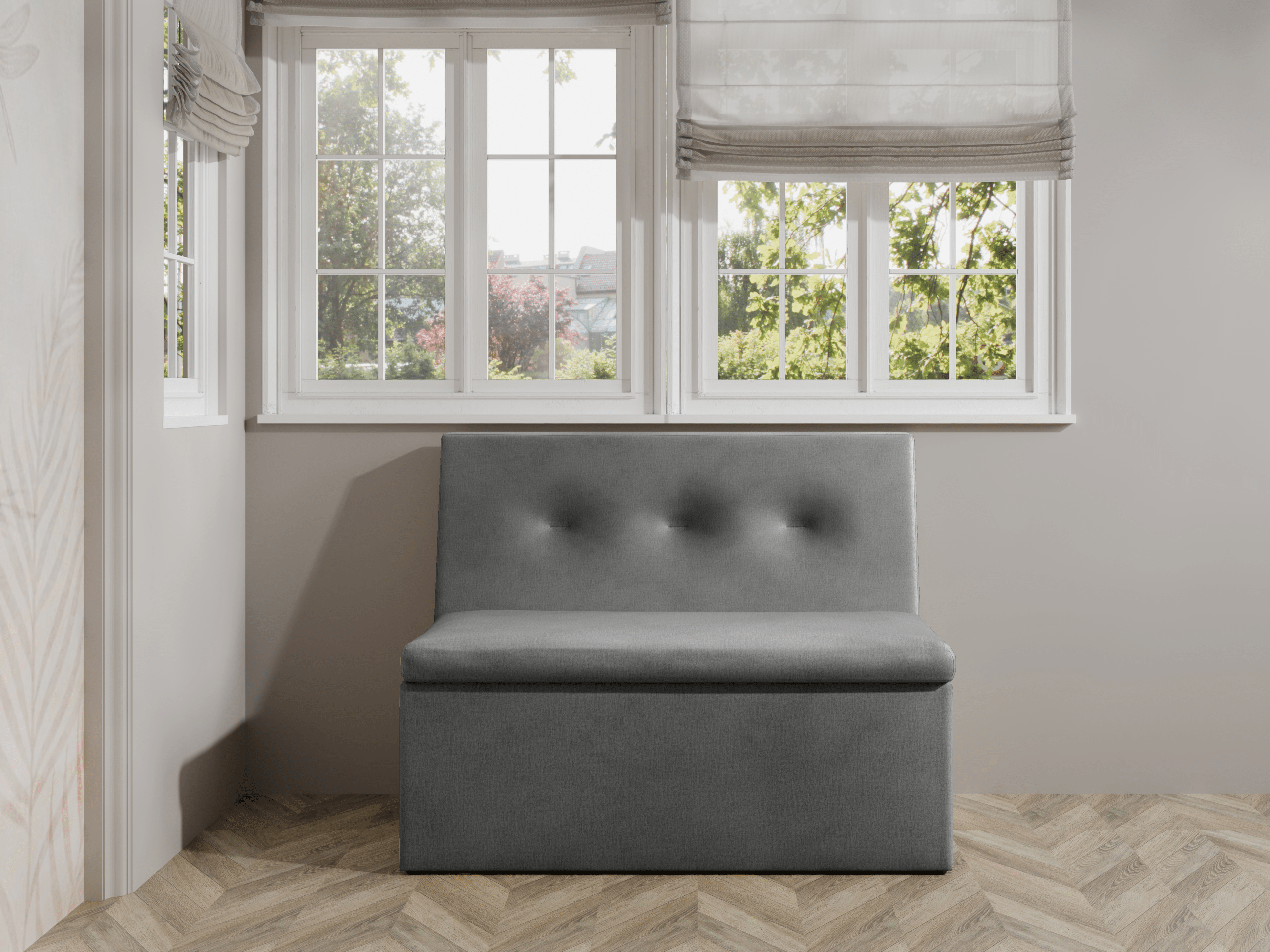 Ławka tapicerowana London 120×55 ze schowkiem ciemnoszary welur