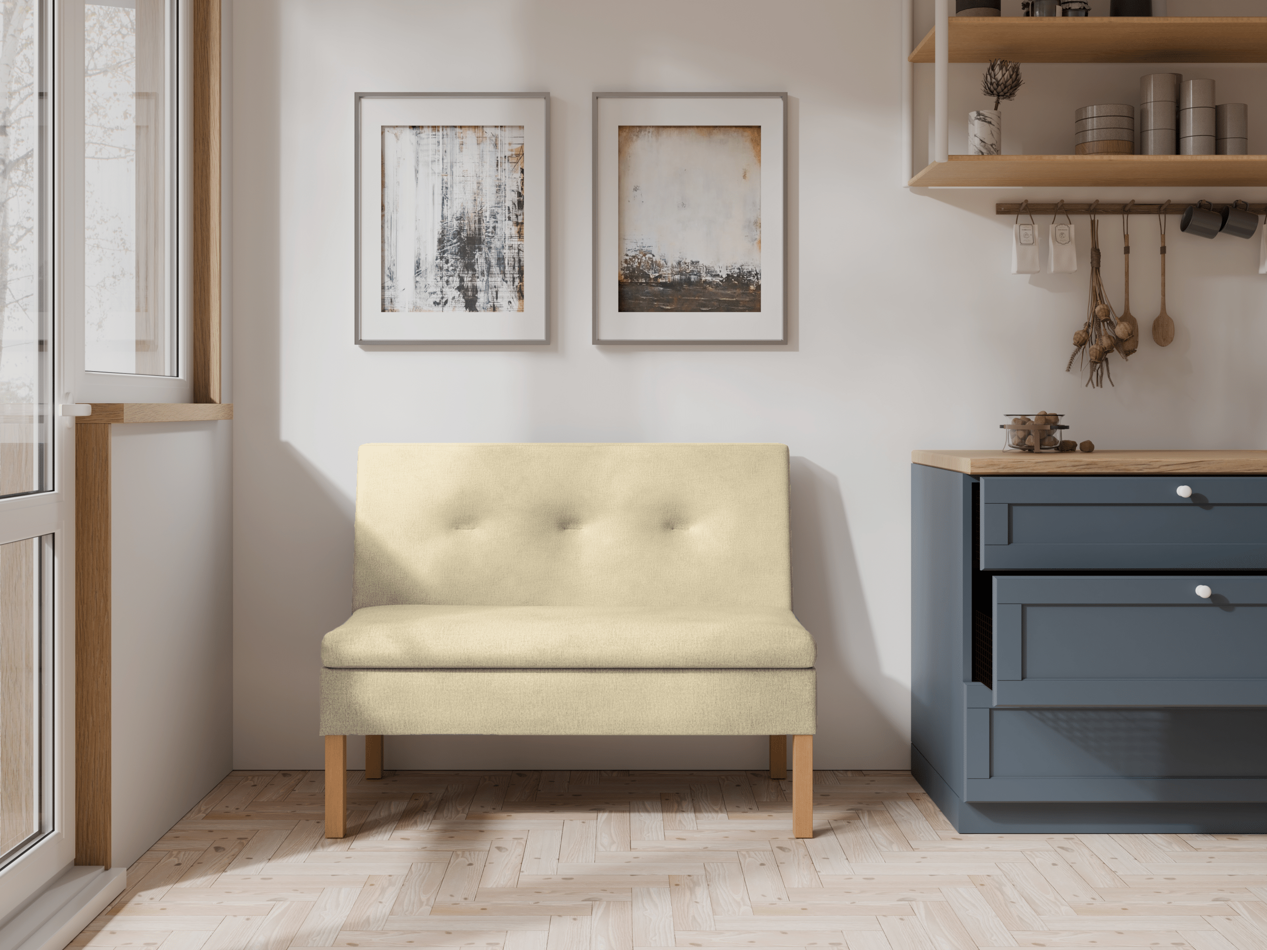 Ławka tapicerowana Paris 80x55 ze schowkiem kremowy welur