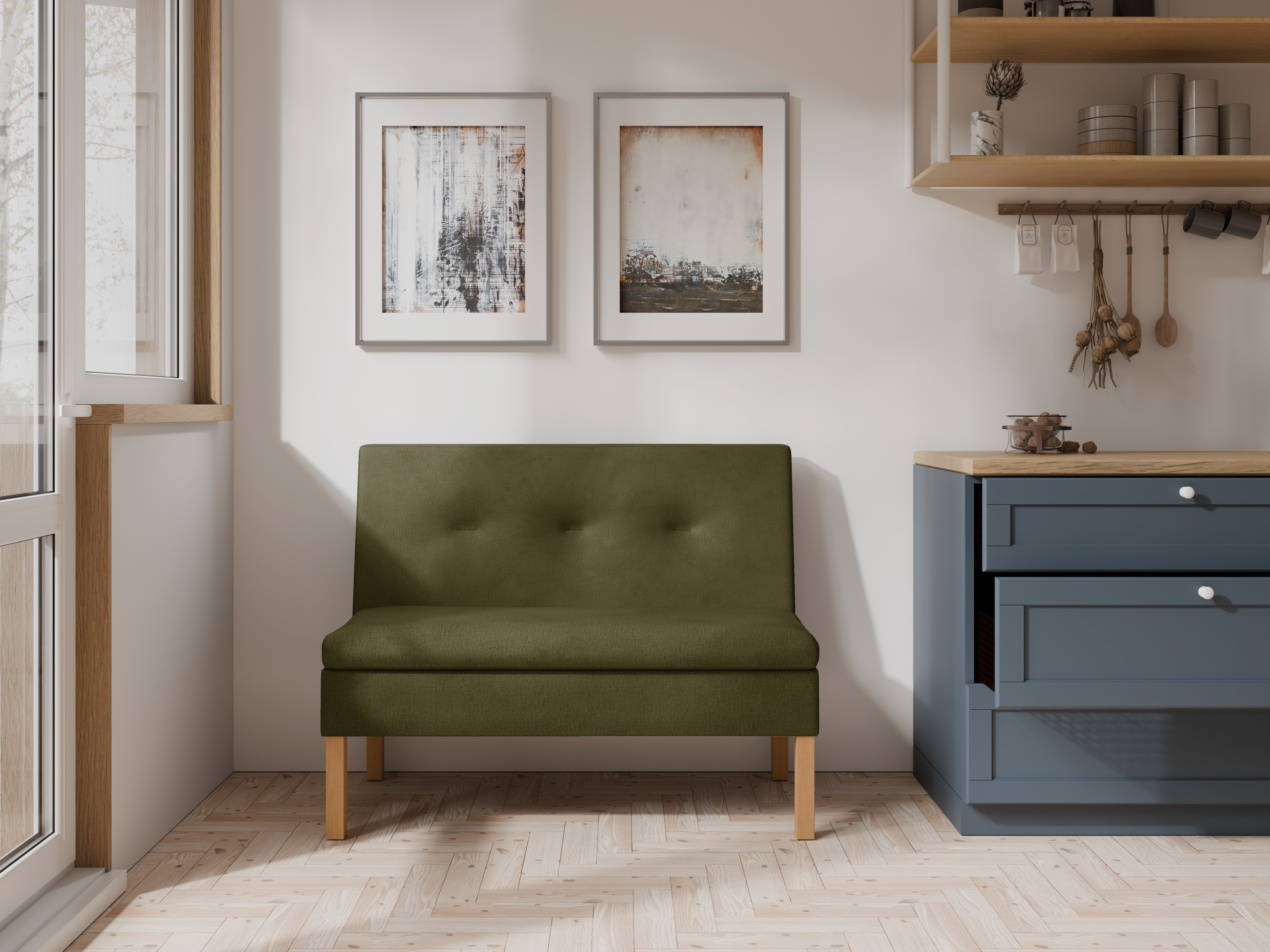 Ławka tapicerowana Paris 100x55 ze schowkiem oliwkowy welur