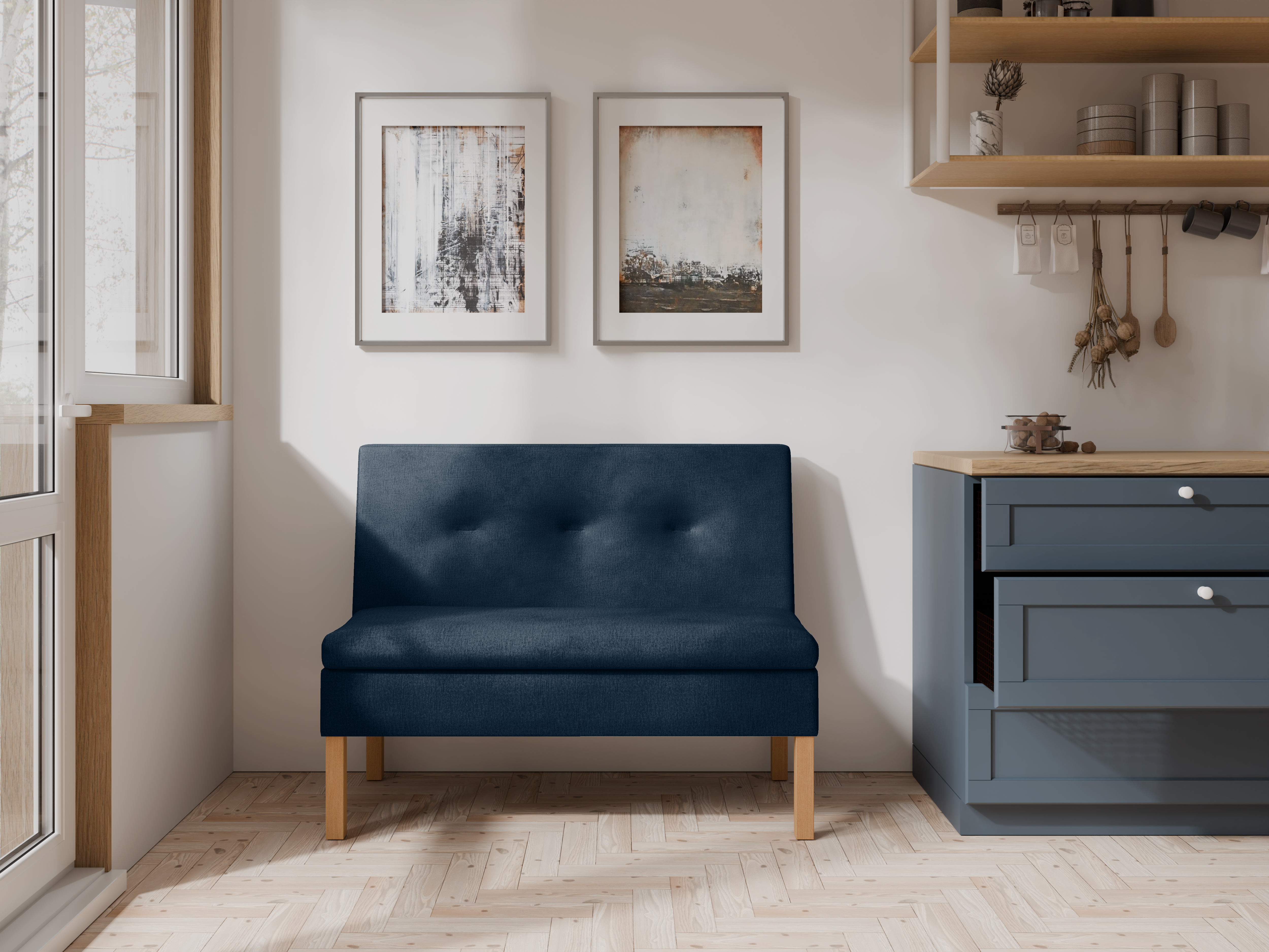 Ławka tapicerowana Paris 120x55 ze schowkiem granatowy welur