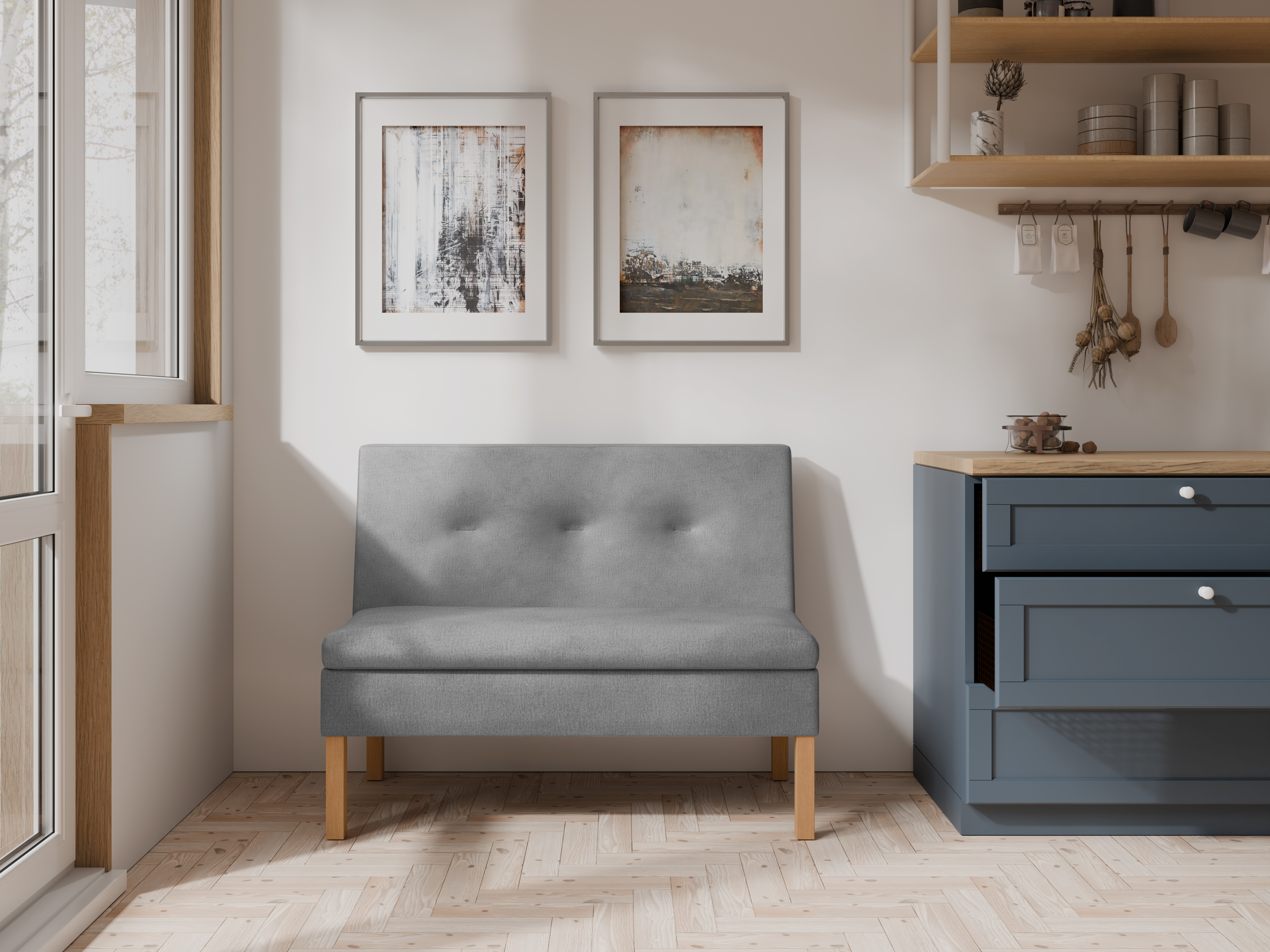 Ławka tapicerowana Paris 120x55 ze schowkiem szary welur