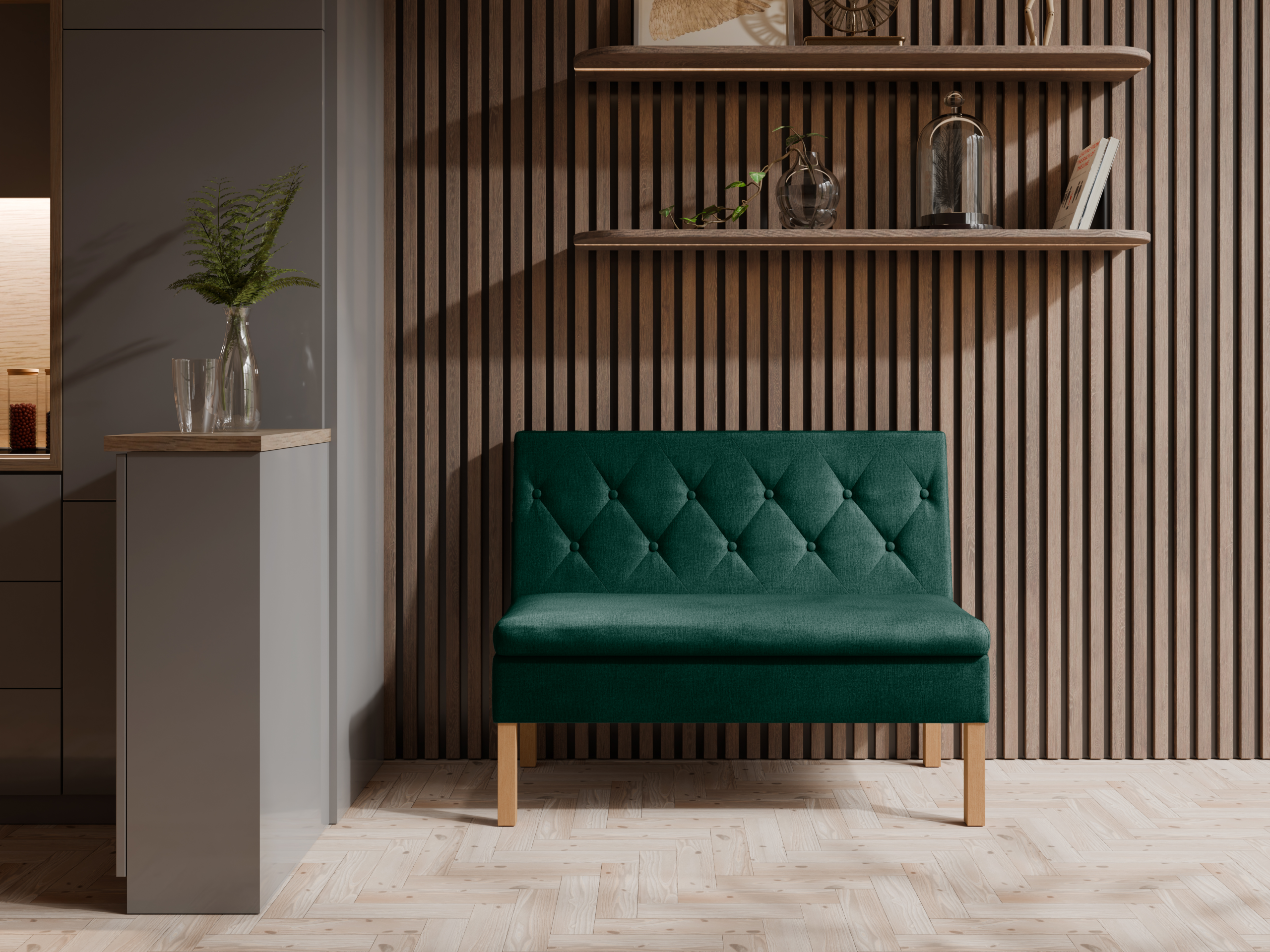 Ławka tapicerowana Praga 100x55 ze schowkiem butelkowozielony welur