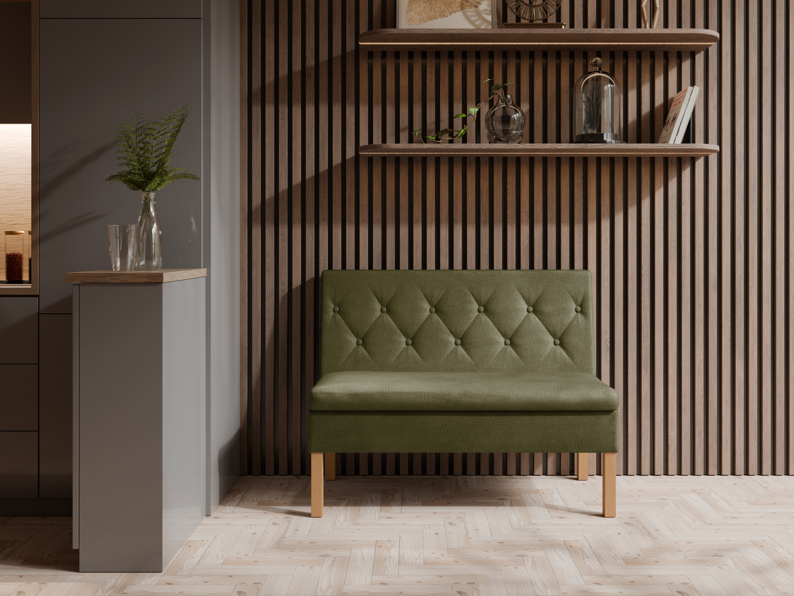 Ławka tapicerowana Praga 100x55 ze schowkiem oliwkowy welur