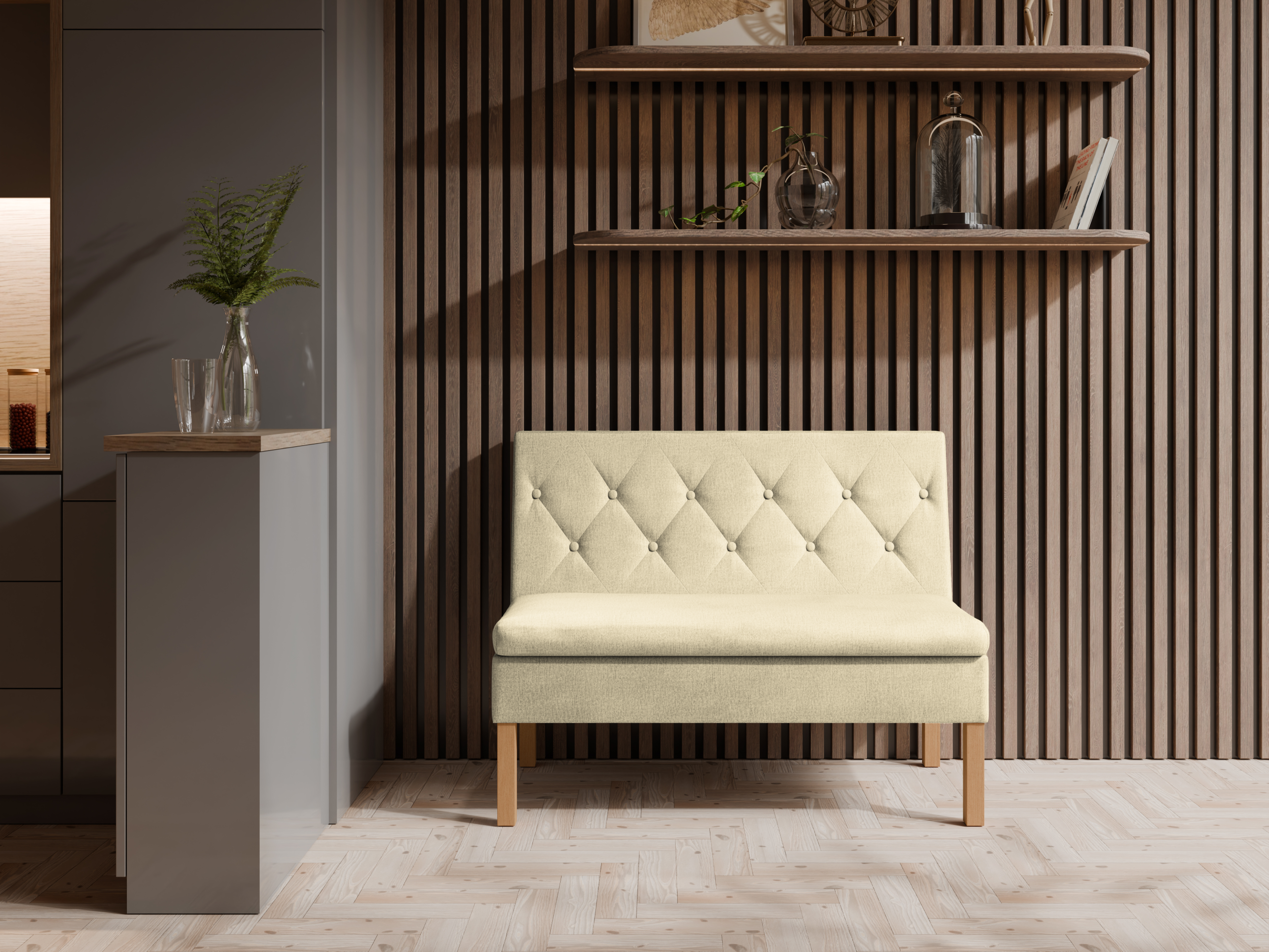 Ławka tapicerowana Praga 80x55 ze schowkiem kremowy welur