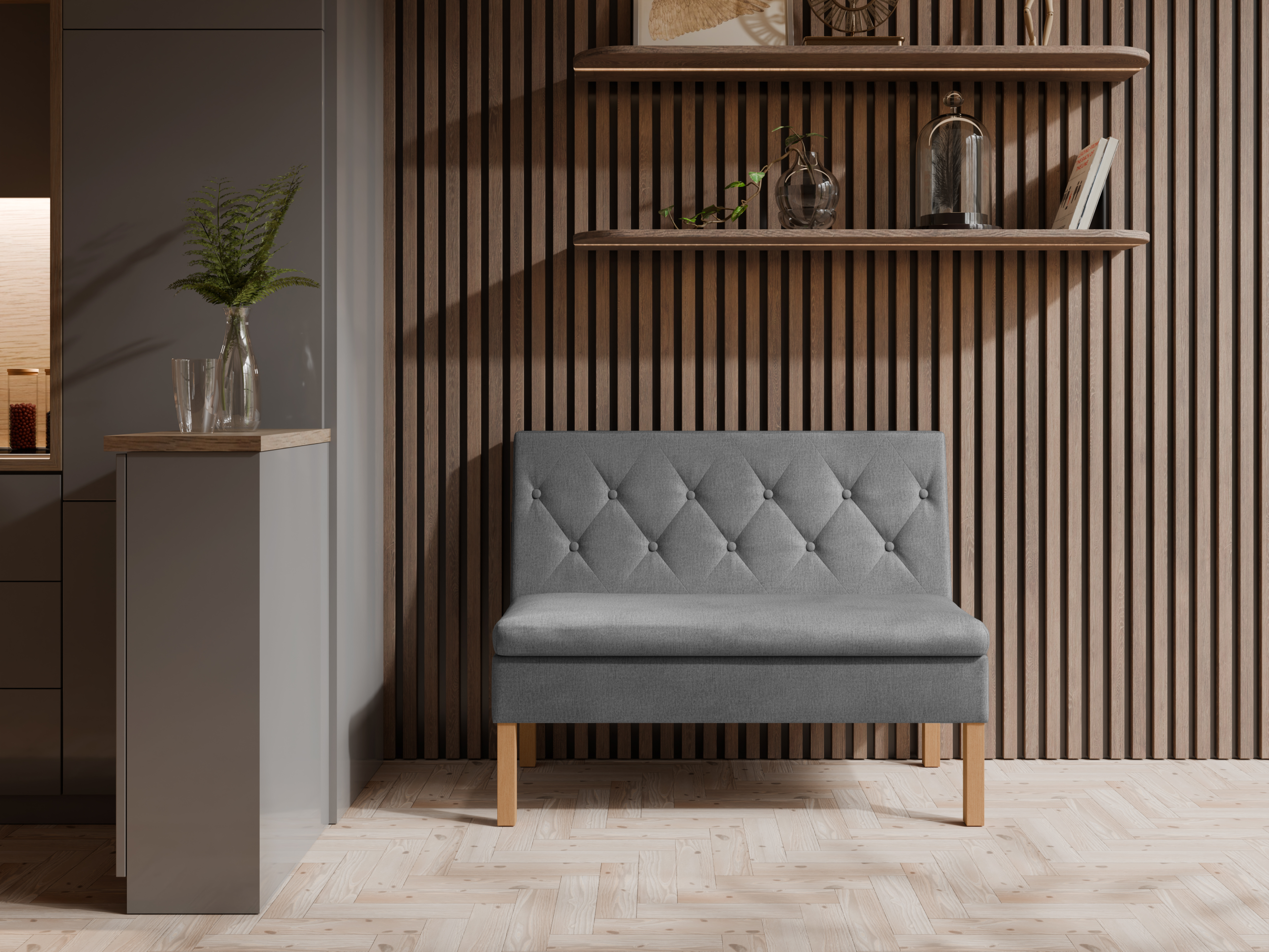 Ławka tapicerowana Praga 120x55 ze schowkiem szary welur