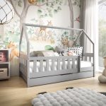 Łóżko dziecięce Lino w kształcie domku szare