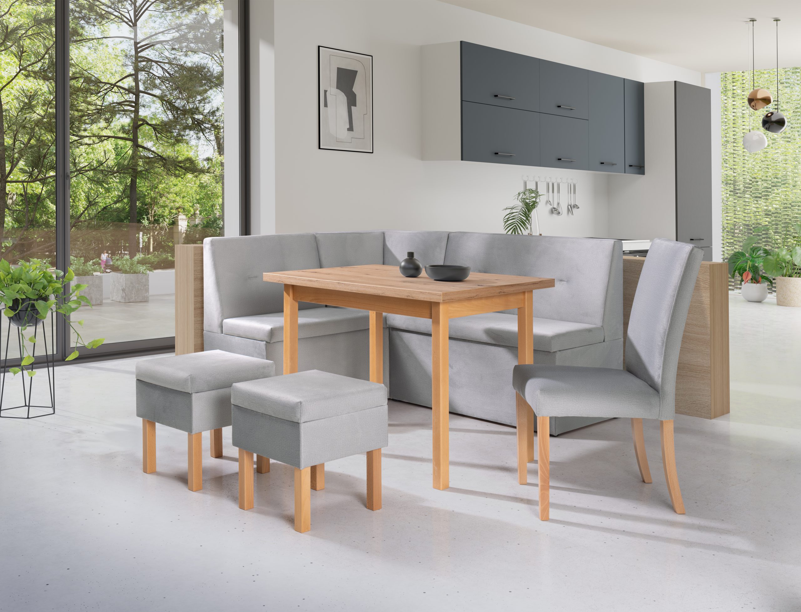 Komplet kuchenny London szary welur