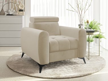 Fotel Bjorn z regulowanym zagłówkiem beżowy welur