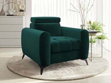 Fotel Bjorn z regulowanym zagłówkiem butelkowa zieleń welur