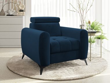 Fotel Bjorn z regulowanym zagłówkiem granatowy welur