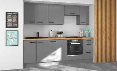 Kompaktowe meble kuchenne Nessa w kolorze szary mat idealne do kawalerki