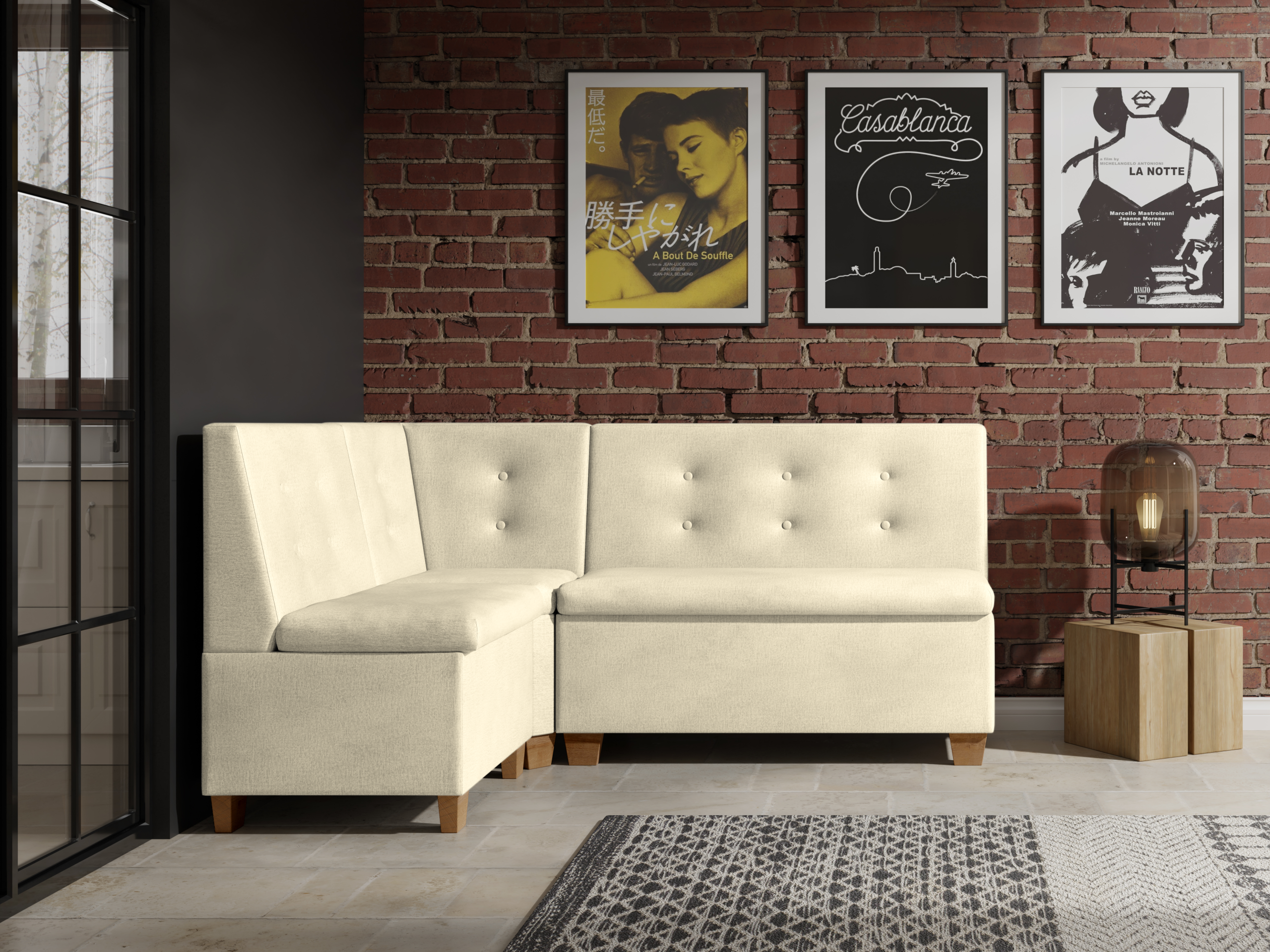 Narożnik kuchenny Barcelona 130x170 ze schowkami kremowy welur