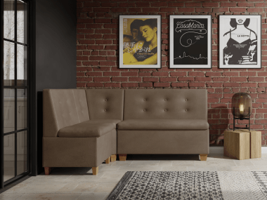 Narożnik kuchenny Barcelona 130x170 ze schowkami jasnobrązowy welur