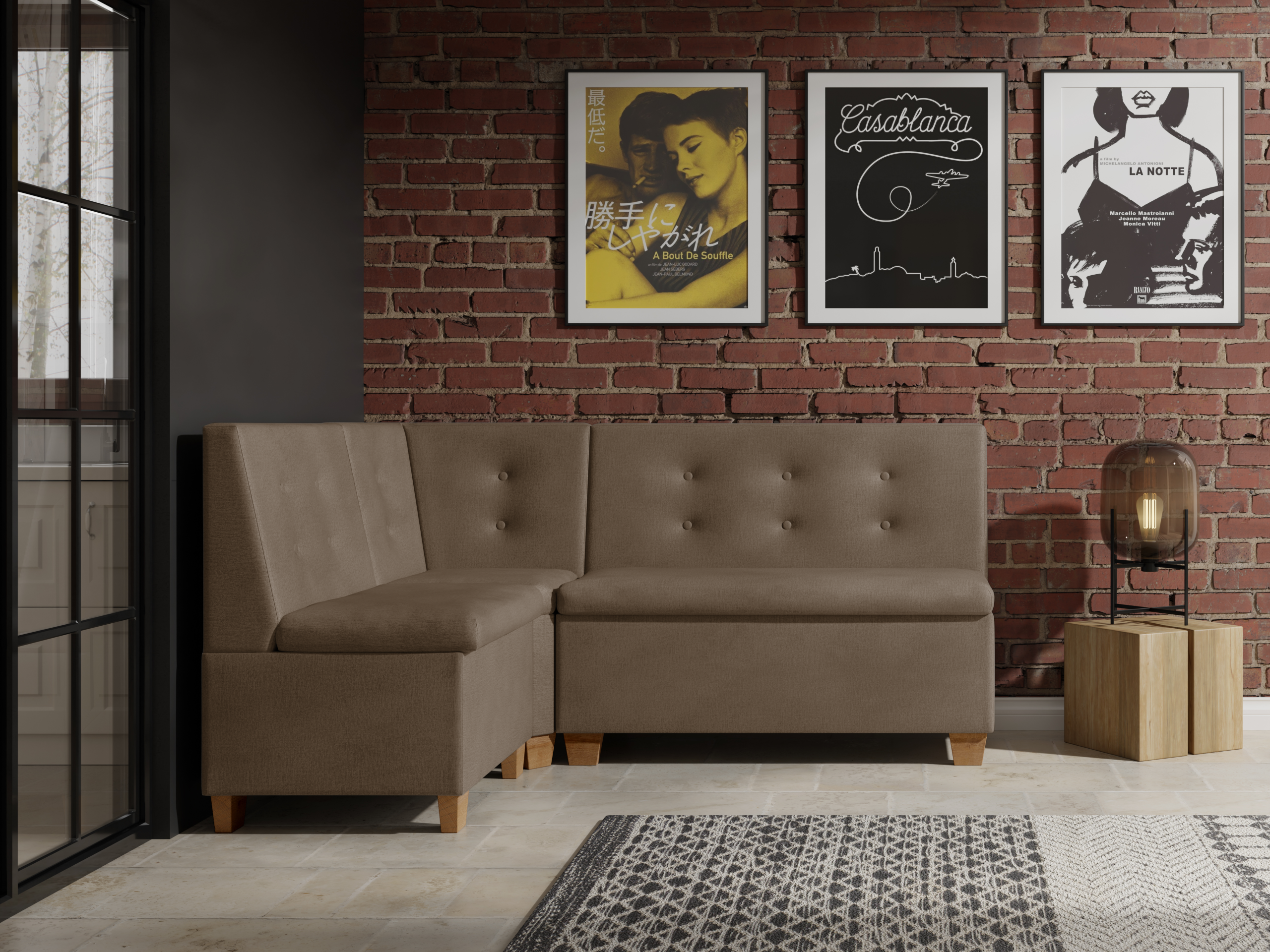 Narożnik kuchenny Barcelona 130x170 ze schowkami jasnobrązowy welur