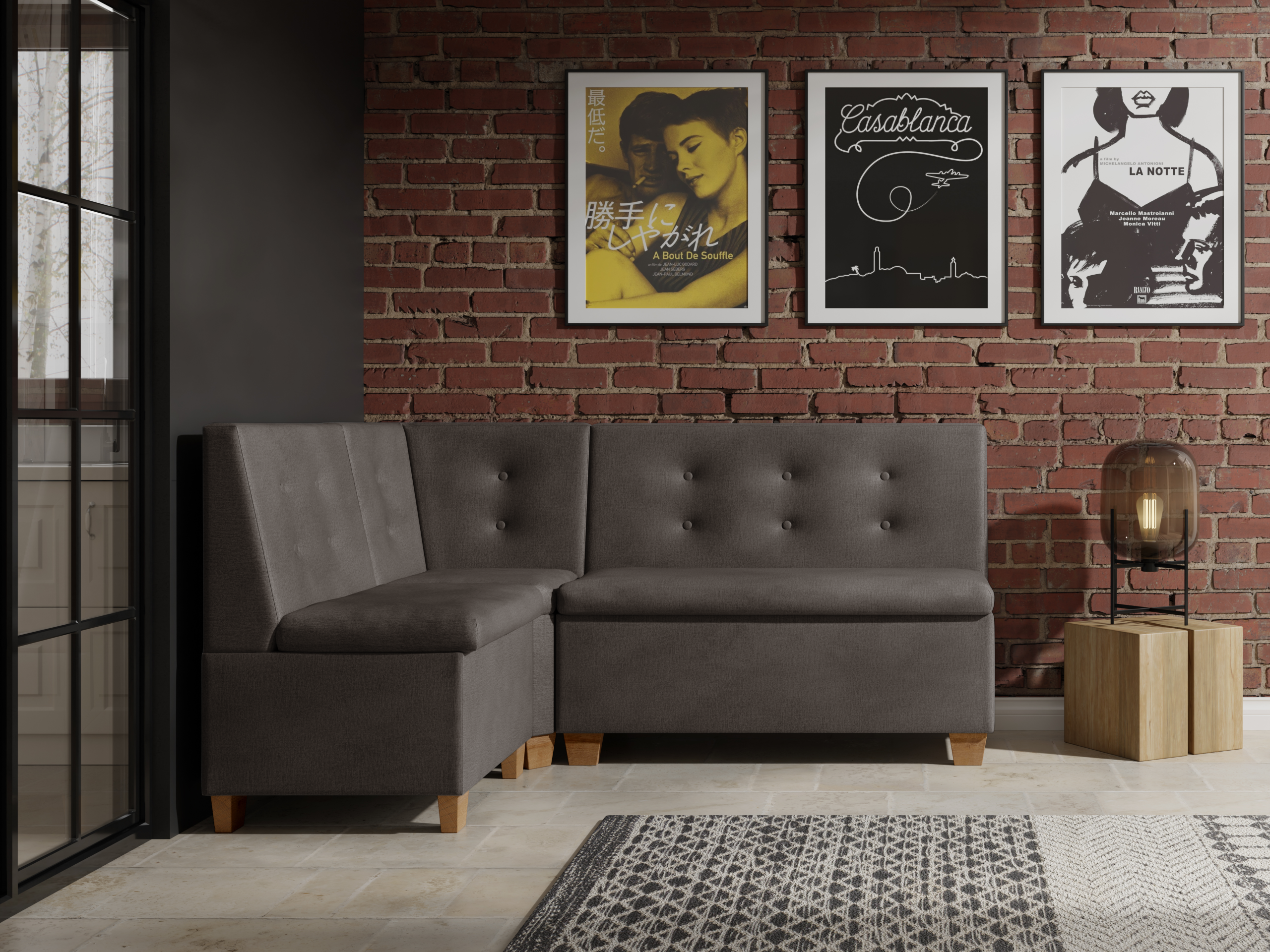 Narożnik kuchenny Barcelona 130×170 ze schowkami brązowy welur