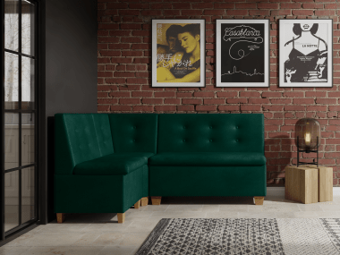 Narożnik kuchenny Barcelona 130×170 ze schowkami butelkowozielony welur