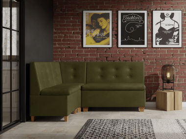 Narożnik kuchenny Barcelona 140x180 ze schowkami oliwkowy welur