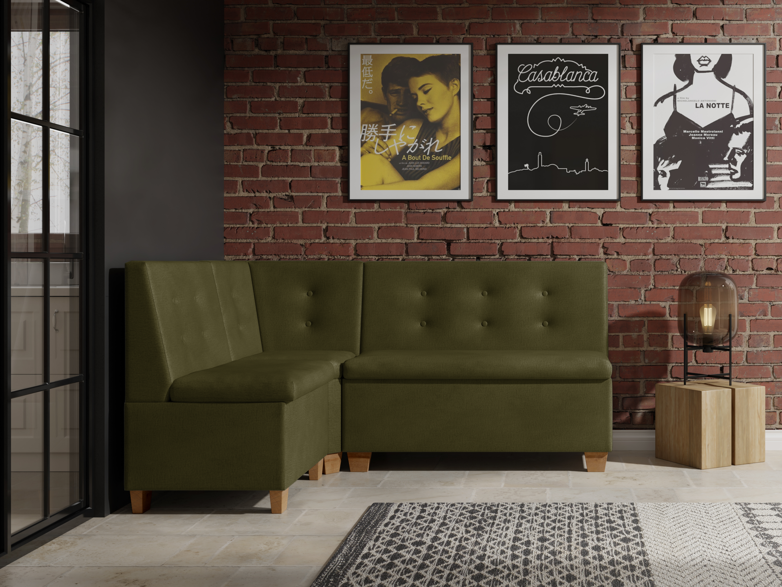 Narożnik kuchenny Barcelona 140x180 ze schowkami oliwkowy welur