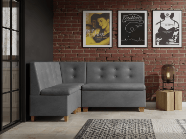 Narożnik kuchenny Barcelona 140x200 ze schowkami szary welur