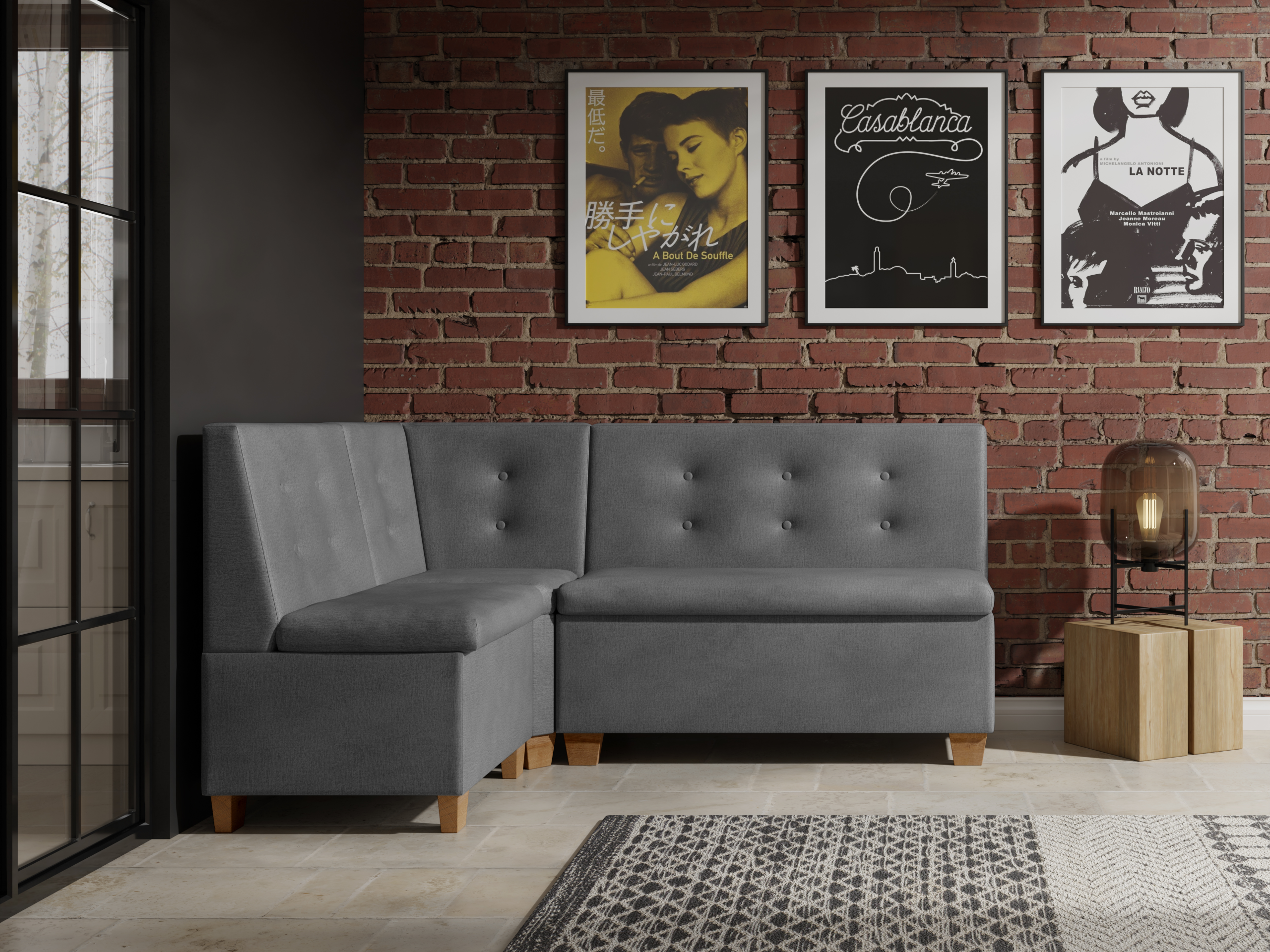 Narożnik kuchenny Barcelona 140x200 ze schowkami szary welur