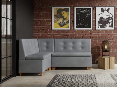 Narożnik kuchenny Barcelona 140x200 ze schowkami jasnoszary welur