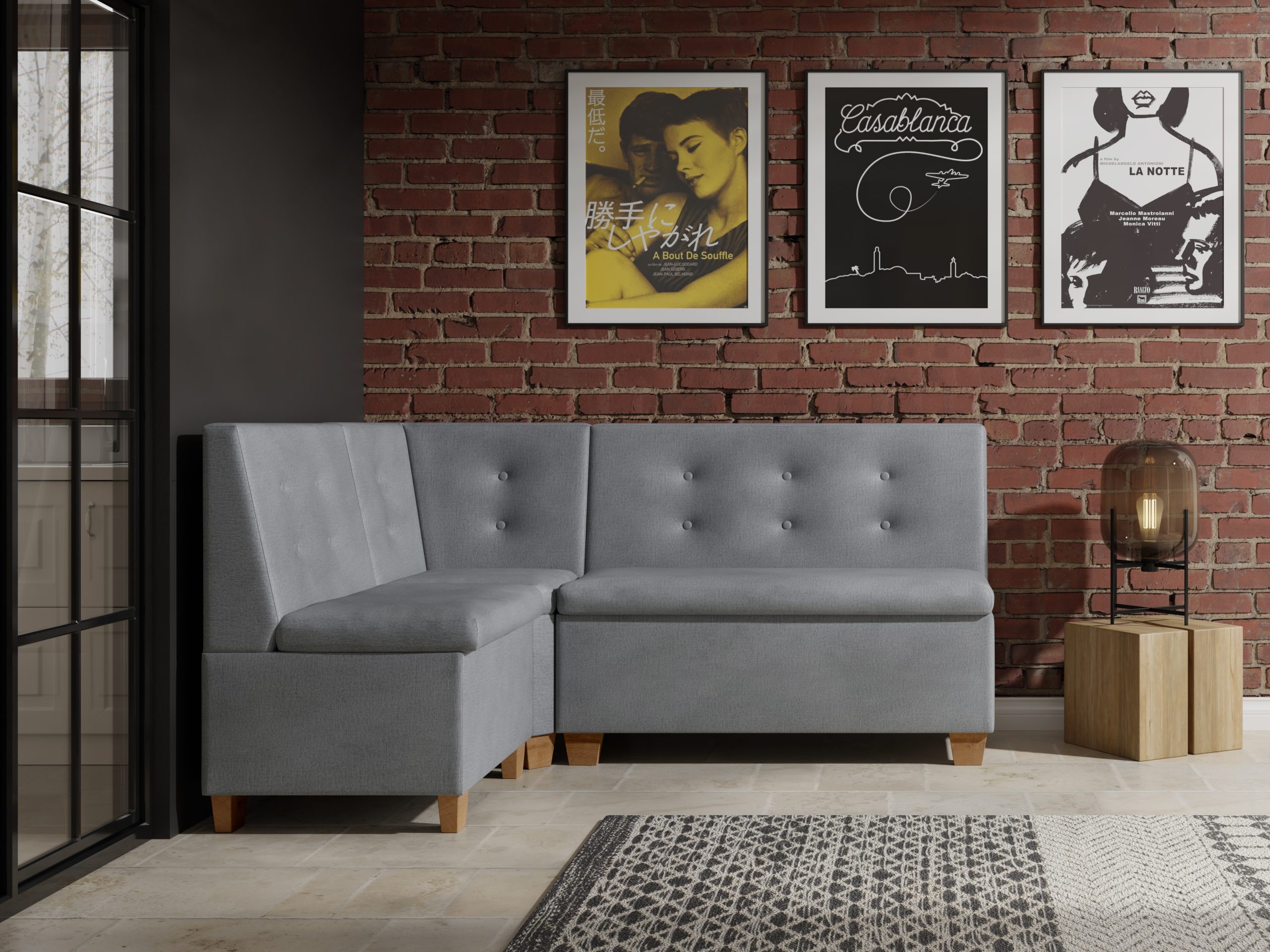 Narożnik kuchenny Barcelona 140x200 ze schowkami jasnoszary welur