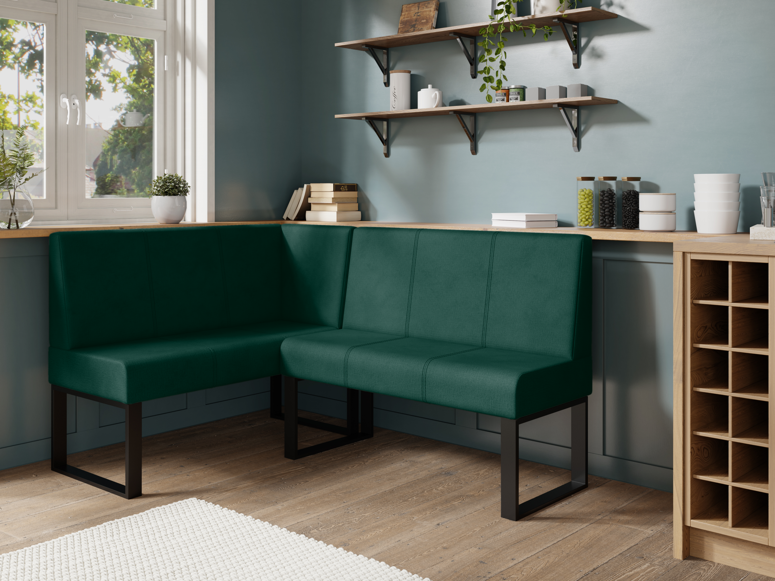 Narożnik kuchenny Berlin 140x160 butelkowozielony welur