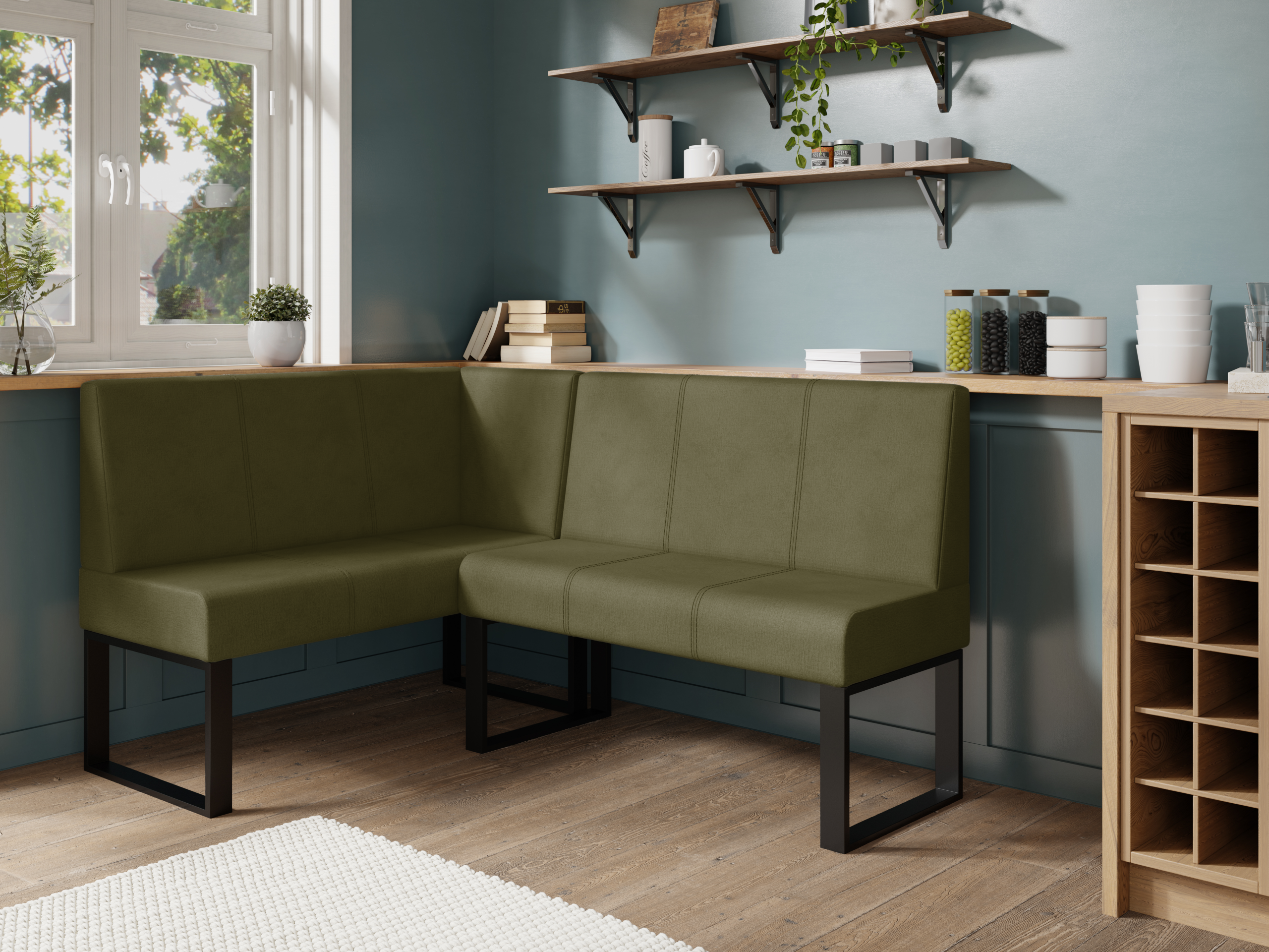 Narożnik kuchenny Berlin 140x160 oliwkowy welur