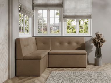 Narożnik kuchenny London 130x170 ze schowkami jasnobrązowy welur