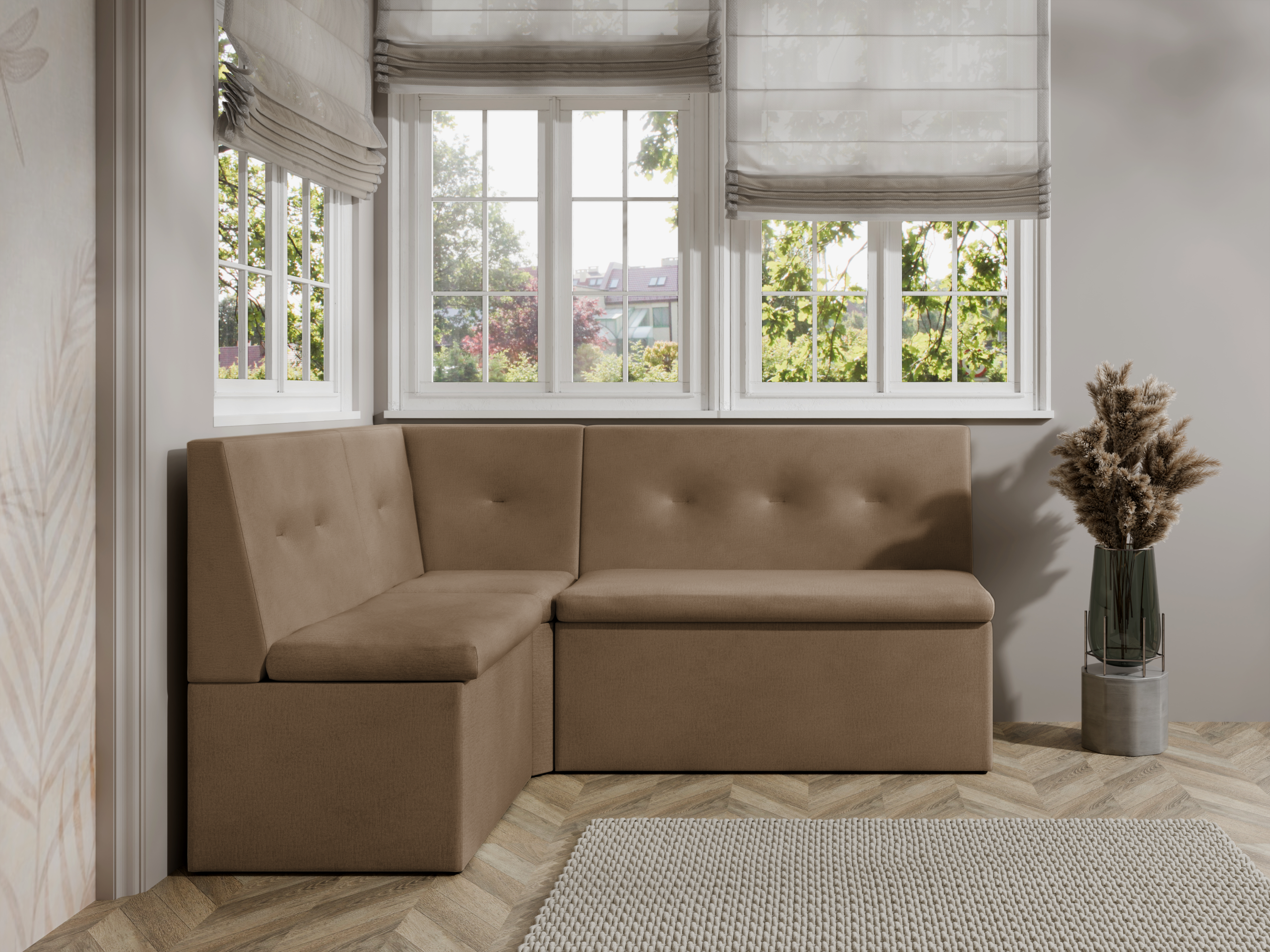 Narożnik kuchenny London 130x170 ze schowkami jasnobrązowy welur