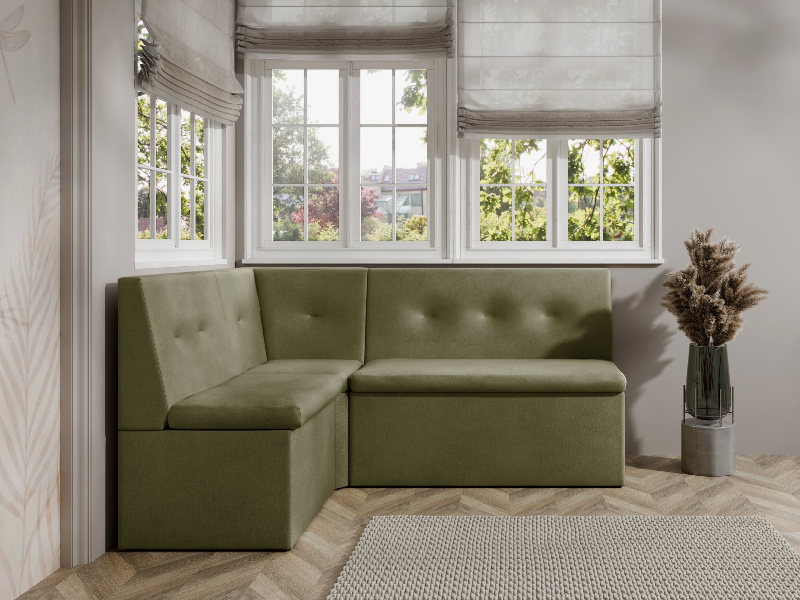 Narożnik kuchenny London 130x170 ze schowkami oliwkowy welur