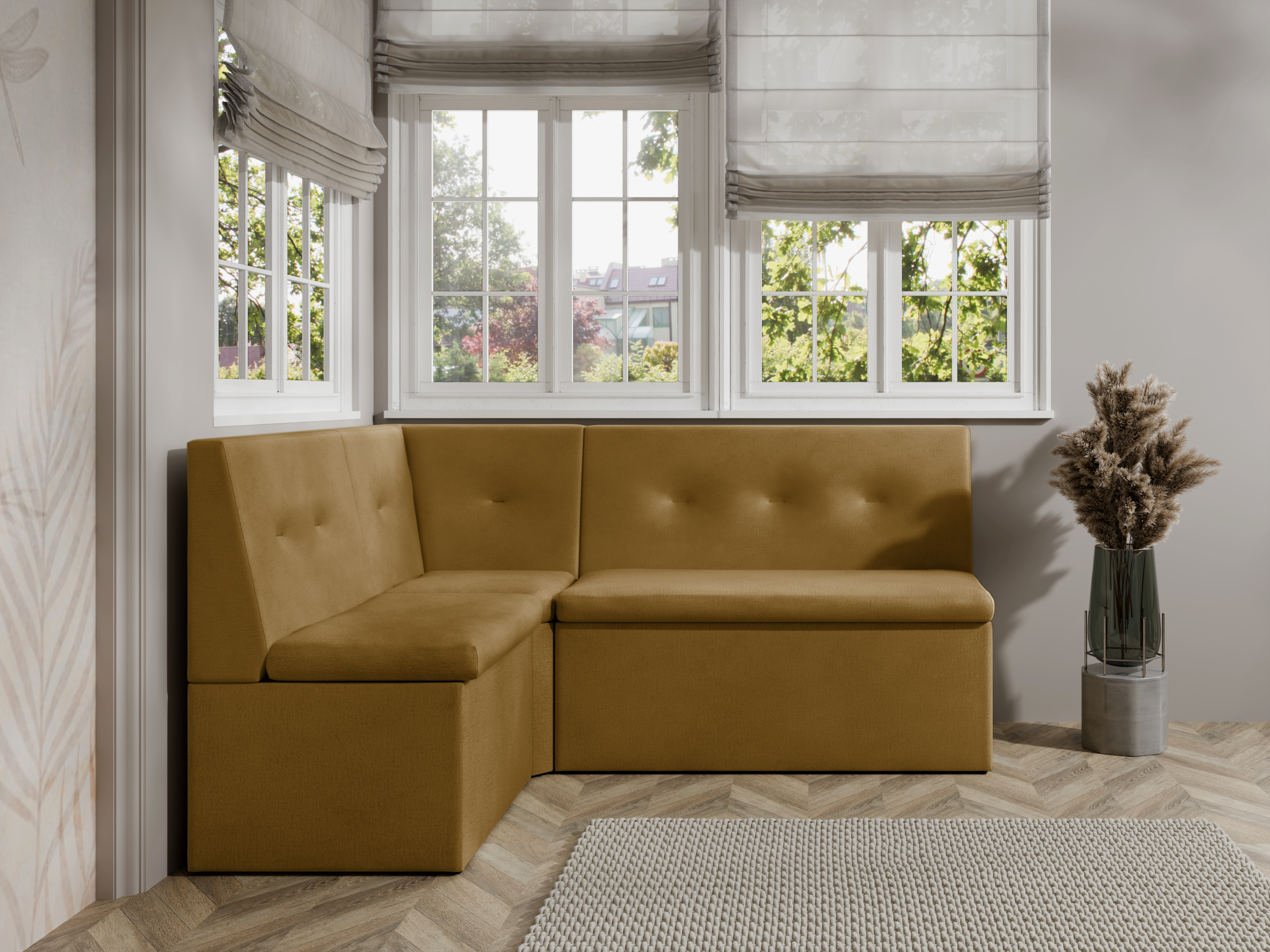 Narożnik kuchenny London 140x180 ze schowkami musztardowy welur