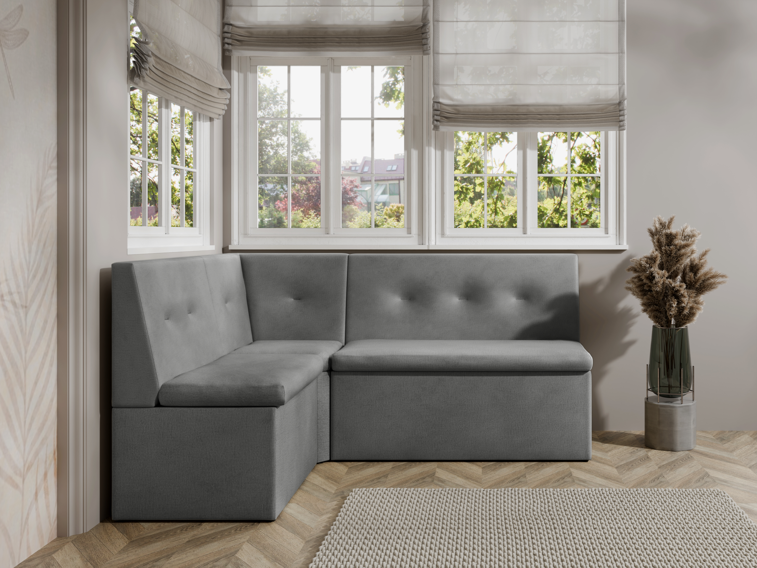 Narożnik kuchenny London 140x200 ze schowkami szary welur