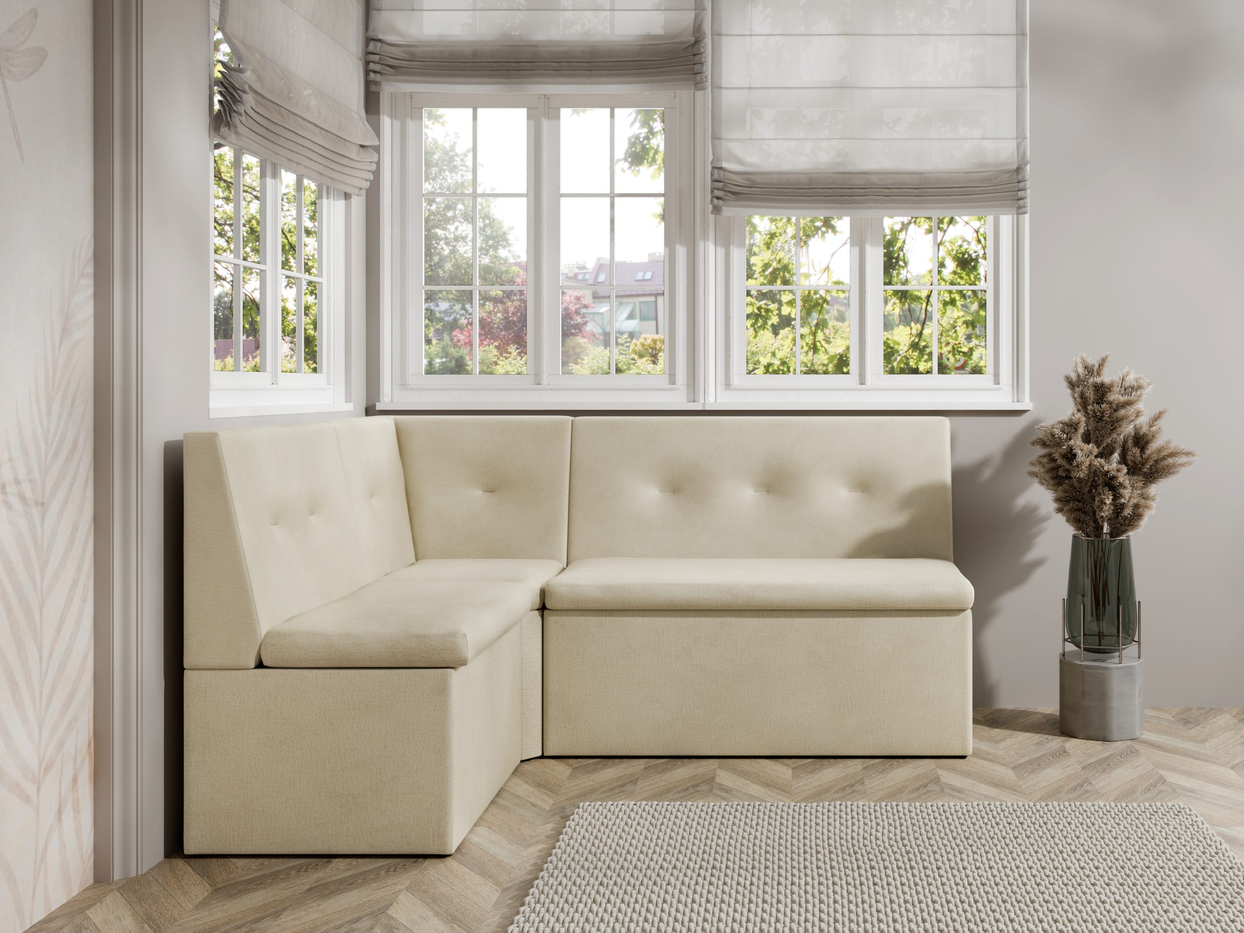 Narożnik kuchenny London 130x170 ze schowkami kremowy welur