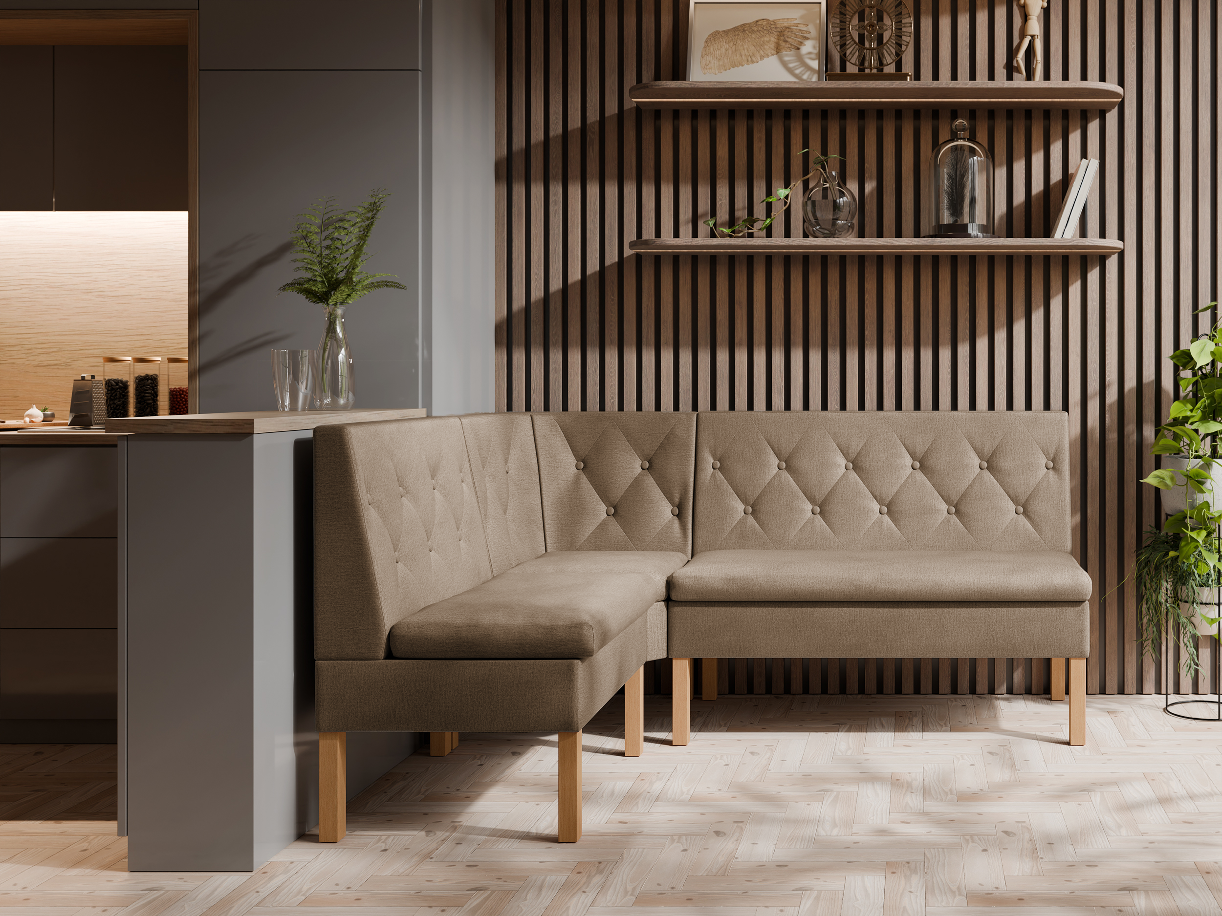 Narożnik kuchenny Praga 130x170 ze schowkami jasnobrązowy welur