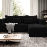 Narożnik z funkcją spania Stripes prawy L-kształtny z pojemnikiem na pościel czarny sztruks