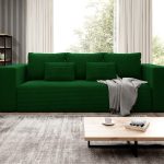 Kanapa z funkcją spania Stripes z pojemnikiem na pościel butelkowa zieleń sztruks