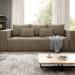 Kanapa z funkcją spania Stripes z pojemnikiem na pościel beżowy sztruks