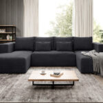 Narożnik z funkcją spania Stripes U-kształtny z pojemnikiem na pościel grafitowy sztruks