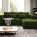 Narożnik z funkcją spania Stripes prawy L-kształtny z pojemnikiem na pościel khaki sztruks