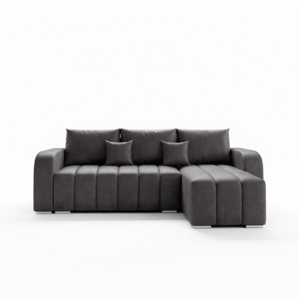 Narożnik z funkcją spania Pufetto uniwersalny L-kształtny z pojemnikiem na pościel grafitowy welur