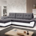 Narożnik z funkcją spania Enzo unniwersalny L-kształtny z pojemnikiem na pościel szary welur z białą ekoskórą