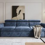 Kanapa z funkcją spania Napoli z regulowanymi zagłówkami granatowy szenil