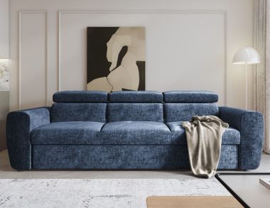 Kanapa z funkcją spania Napoli z regulowanymi zagłówkami granatowy szenil