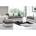 Komplet wypoczynkowy Costa Brava kanapa 3-os., kanapa 2-os., fotel i pufa grafitowy plusz z białą ekoskórą