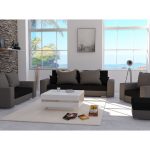 Komplet wypoczynkowy Costa Brava kanapa 3-os., kanapa 2-os., fotel i pufa czarno-szary plusz