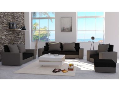 Komplet wypoczynkowy Costa Brava kanapa 3-os., kanapa 2-os., fotel i pufa czarno-szary plusz