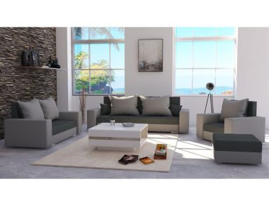 Komplet wypoczynkowy Costa Brava kanapa 3-os., kanapa 2-os., fotel i pufa grafitowo-szary plusz