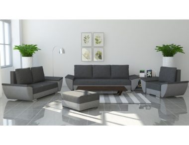 Komplet wypoczynkowy Fly kanapa 3-os, kanapa 2-os., fotel i pufa ciemnoszary-szary plusz