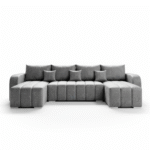 Narożnik z funkcją spania Pufetto U-kształtny z pojemnikiem na pościel szary welur